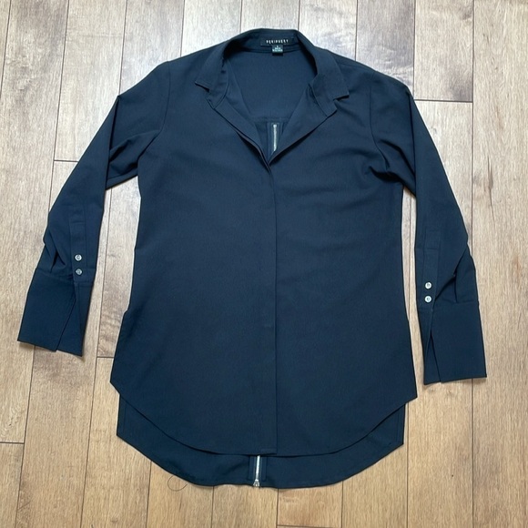 Periphery BLACK zip back blouse Tuxedo Collar Zipper at the back longsleeve Sz 4 - Picture 6 of 10